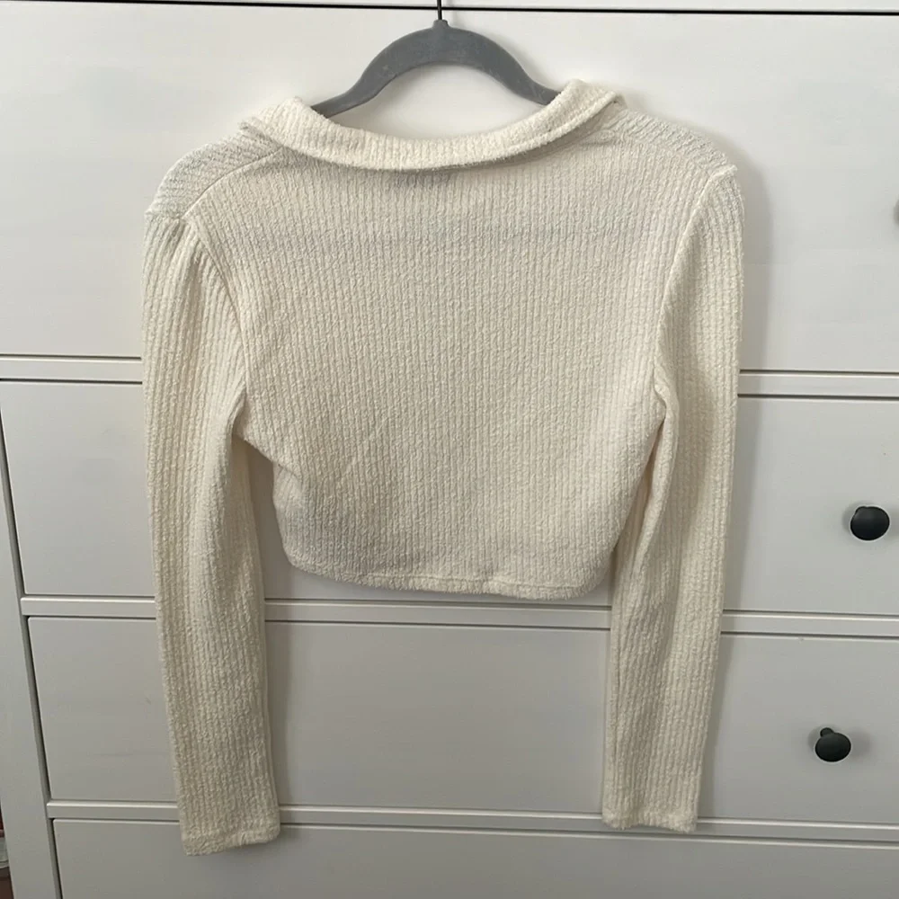 Topshop Collared Ribbed Crop Top In Cream-white - Picture 2 of 3